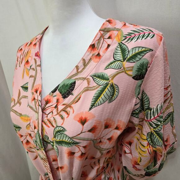 LOFT Leafed Dobby Stripe Sugar Peach Floral Midi Shirtdress, 6 Petite - Picture 3 of 8